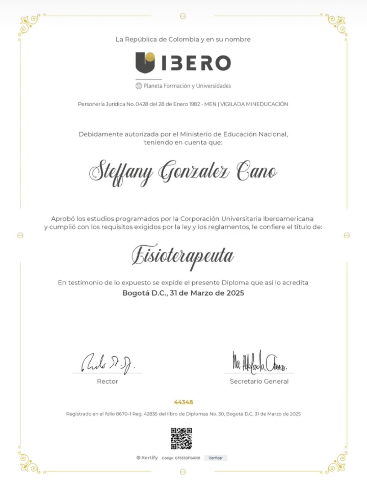 Título de Fisioterapeuta - Corporación Universitaria Iberoamericana